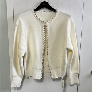 Commense Cream Cardigan with Pearl Trim